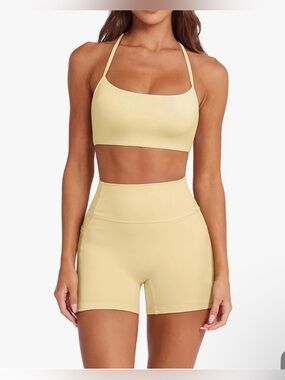 Yellow Activewear Set - Sports Bra & High-Waist Shorts